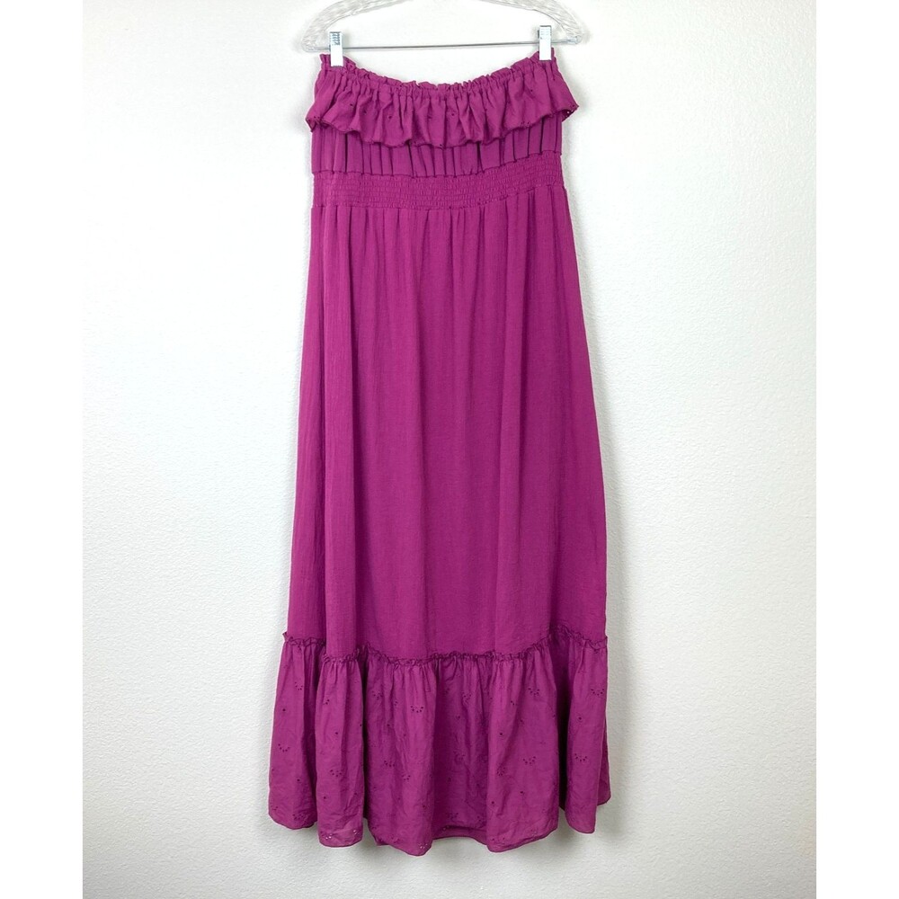 Eyelash Couture Women's Strapless Maxi Sundress Size 2X Pink Cotton Smocked